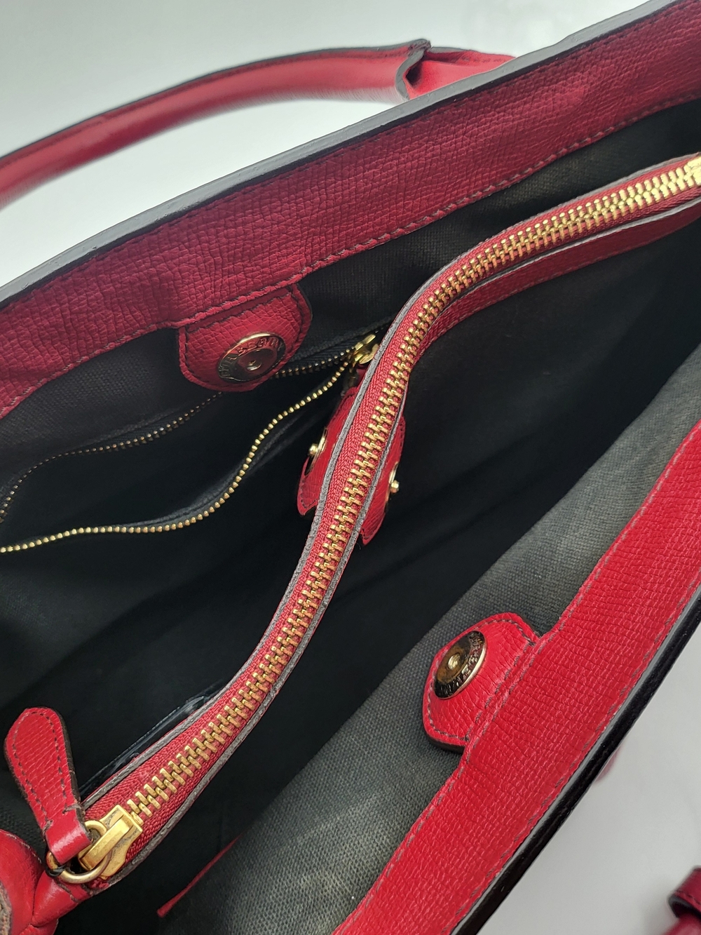 BURBERRY Grainy Calfskin House Check Medium Banner Tote Red, Auth w/COA. - Picture 10 of 16